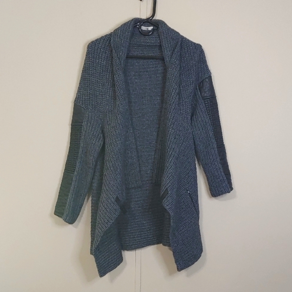 AMS Pure Wool Mohair Duster Cardigan Grey Sweater Women's Size 10